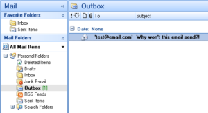 e-mail jammed in Outlook