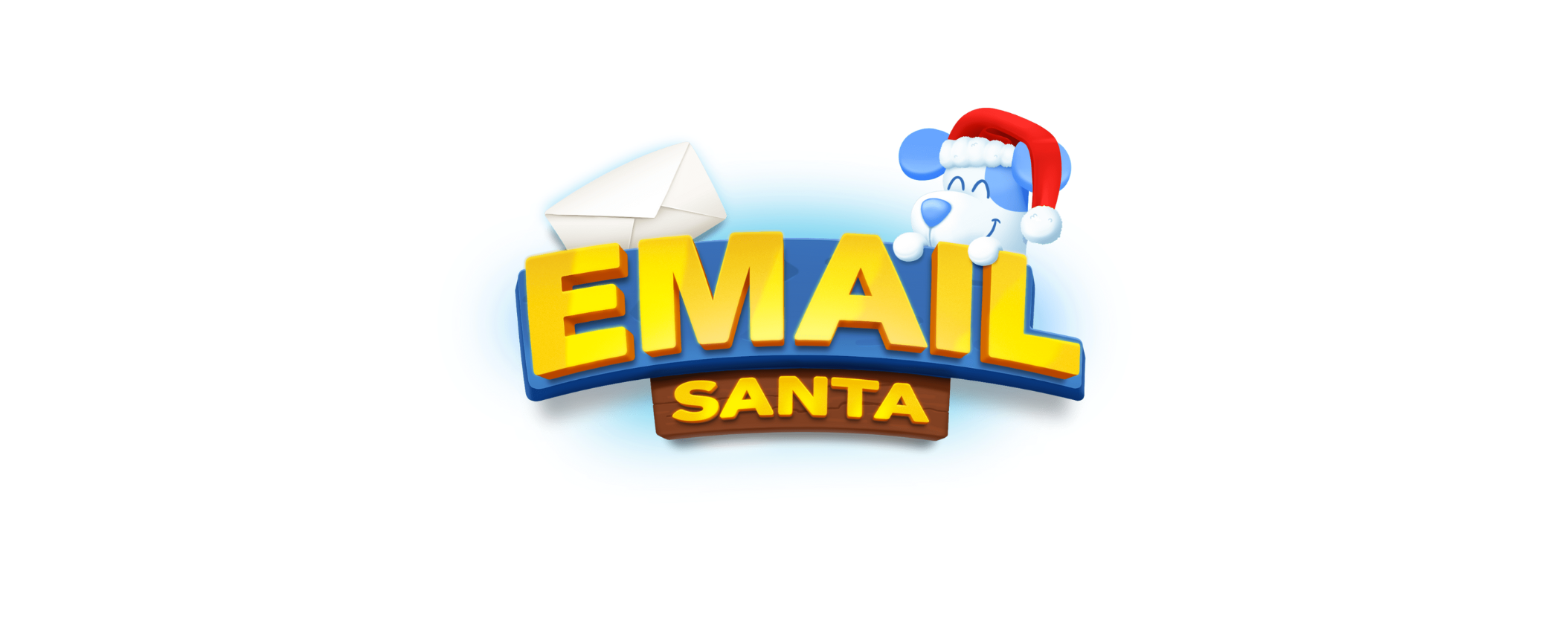 a blue cartoon dog with a Santa hat on his head above the text "Email Santa"
