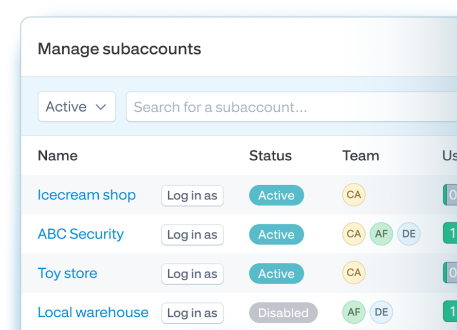 Manage Subaccounts