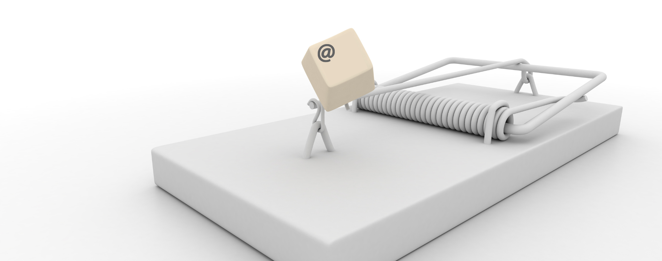 An image of a mouse trap with the @ key to represent a spam trap 