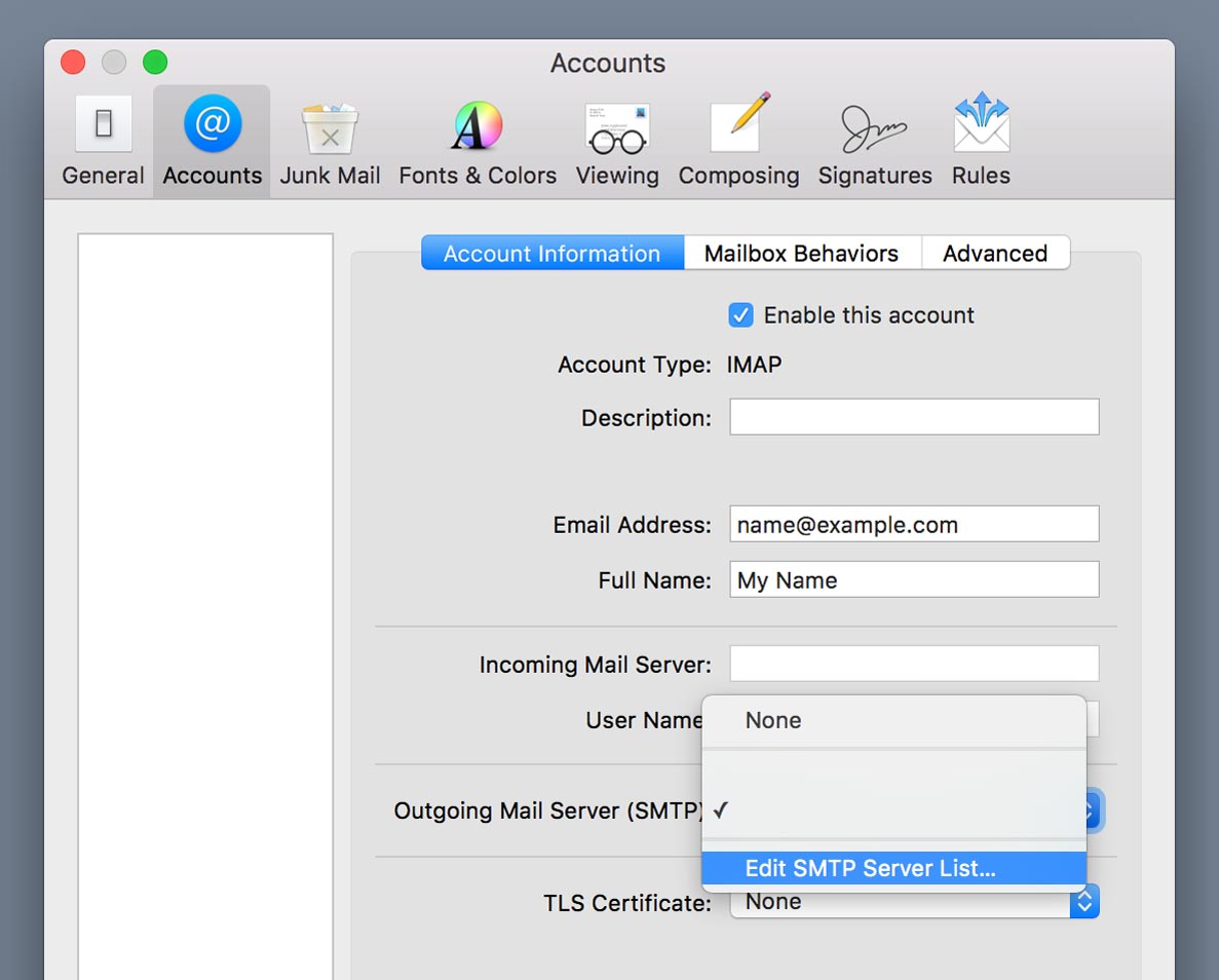 how to change outgoing mail server mac