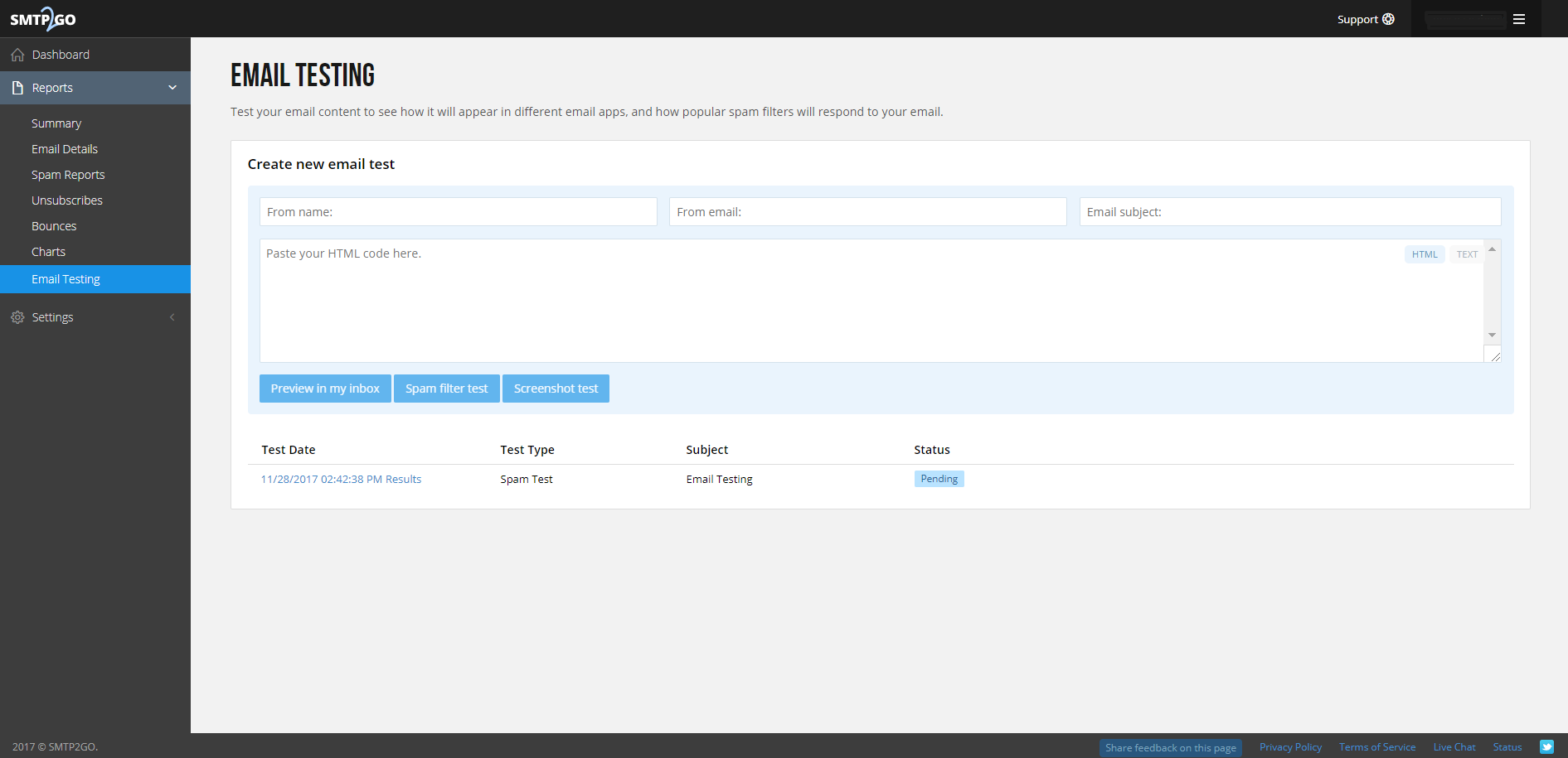 SMTP2GO Email Testing Page