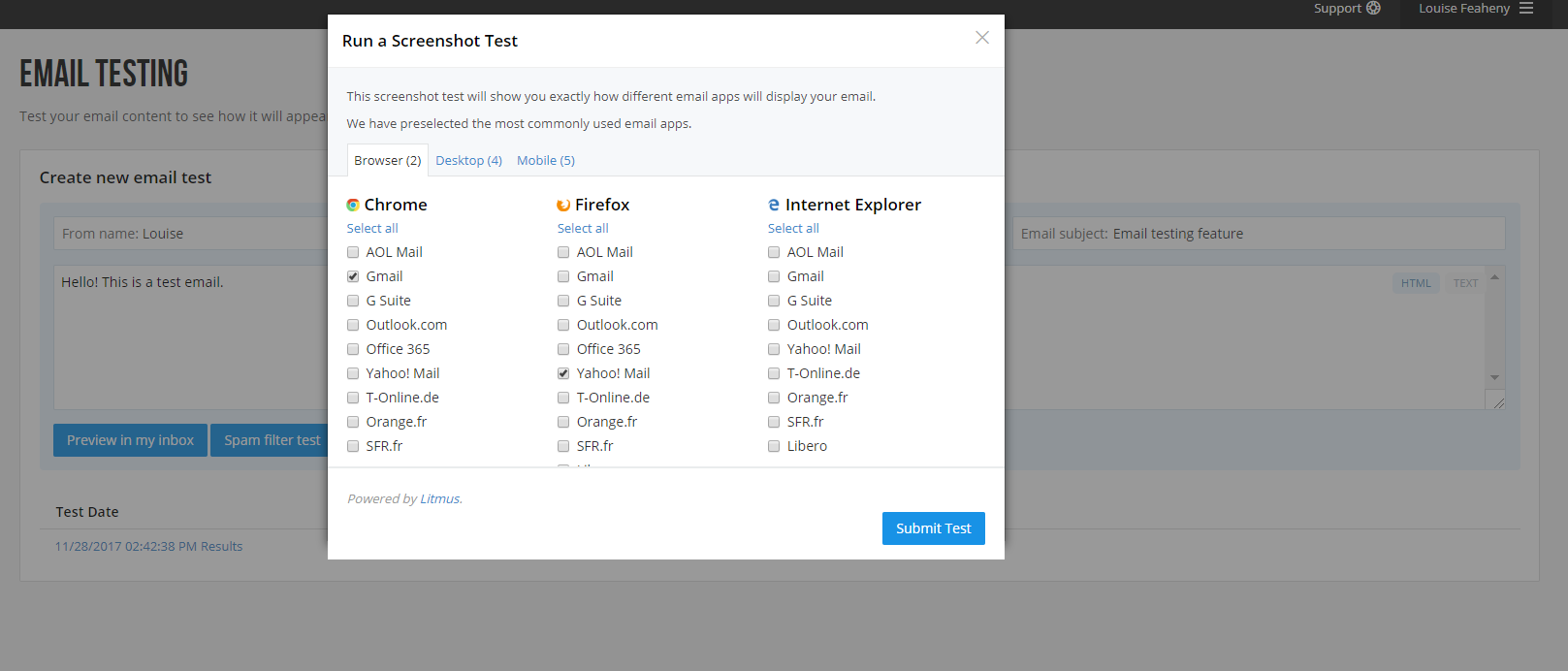 screenshot test smtp2go email testing