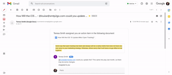 An example of AMP for email with Google Docs
