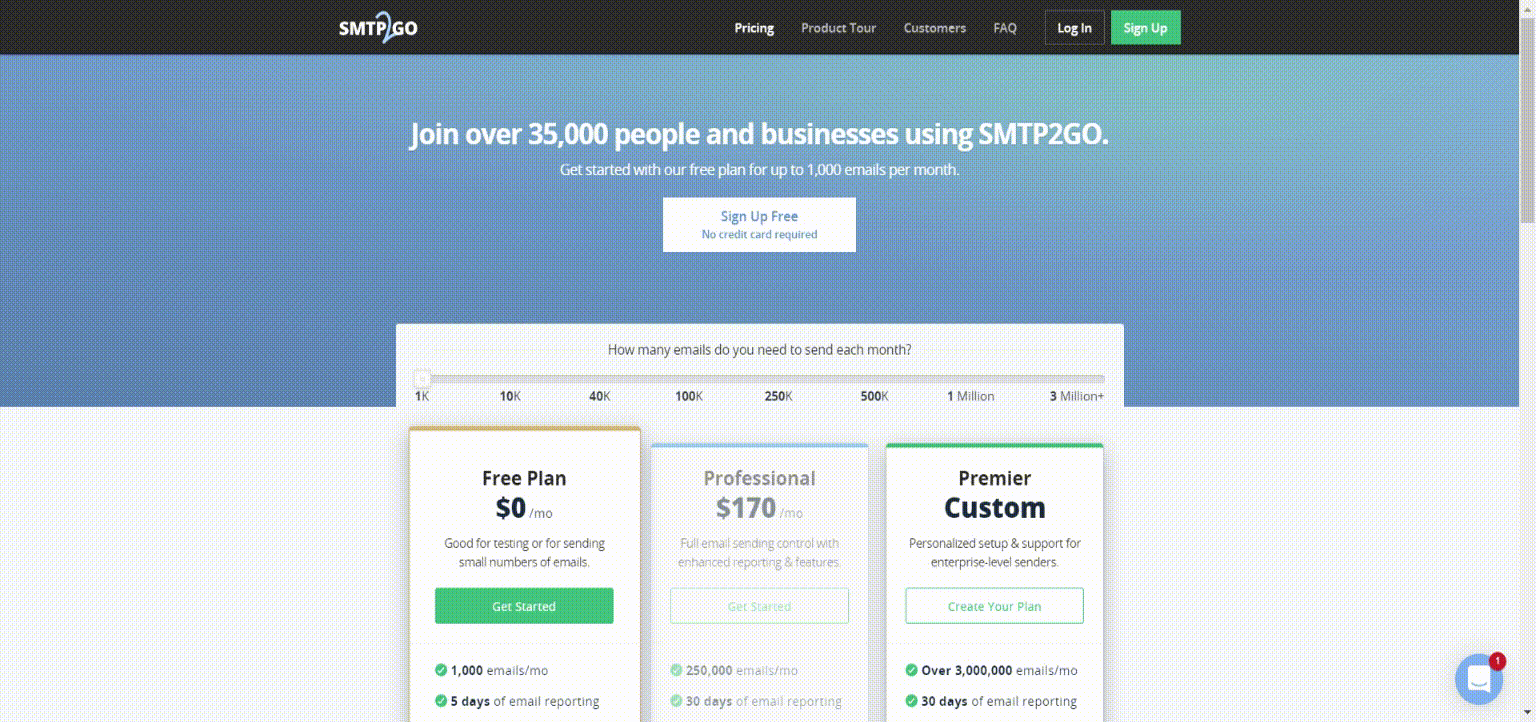 gif of the smtp2go pricing page selecting an annual plan of 100k emails per year