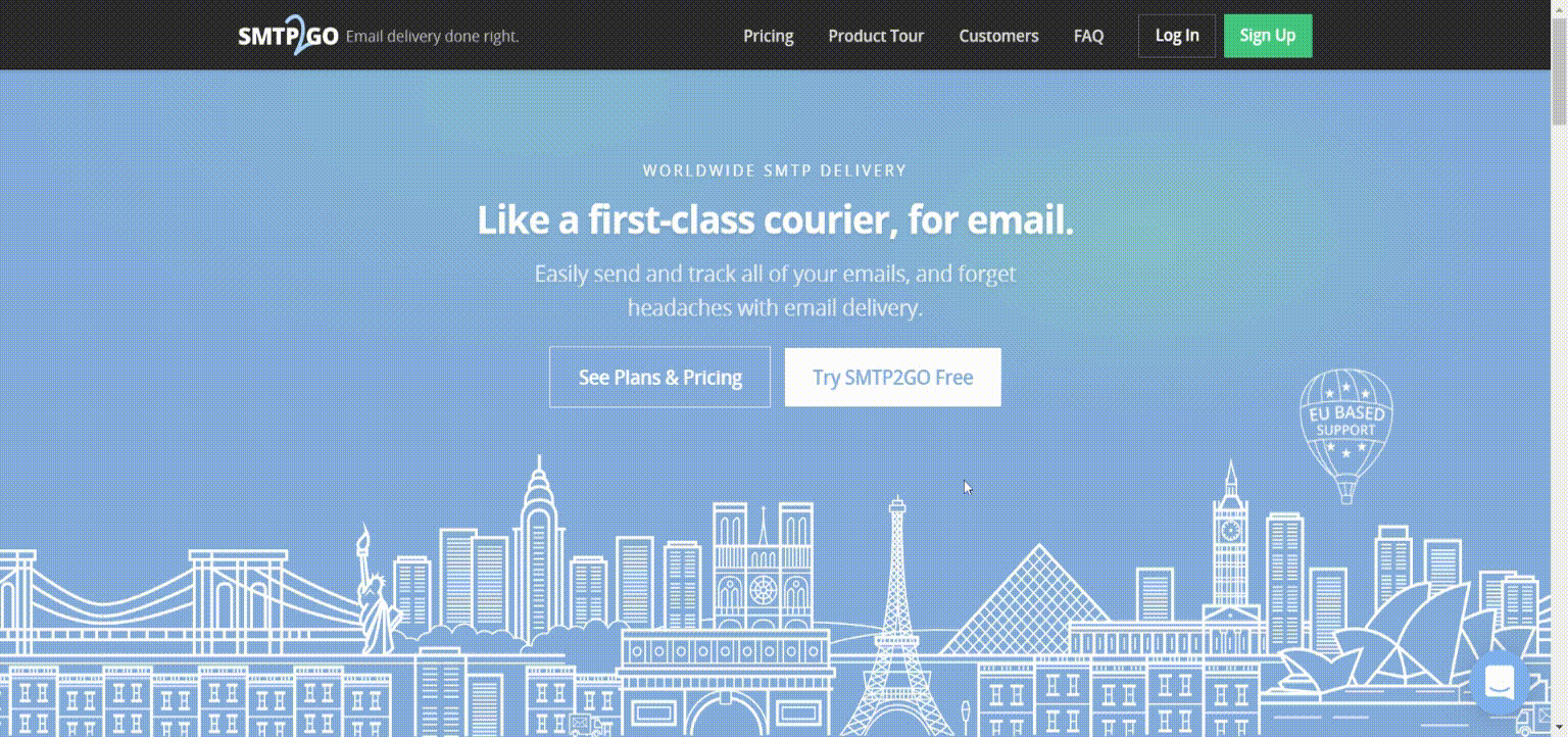 opening a live support chat on the SMTP2GO homepage