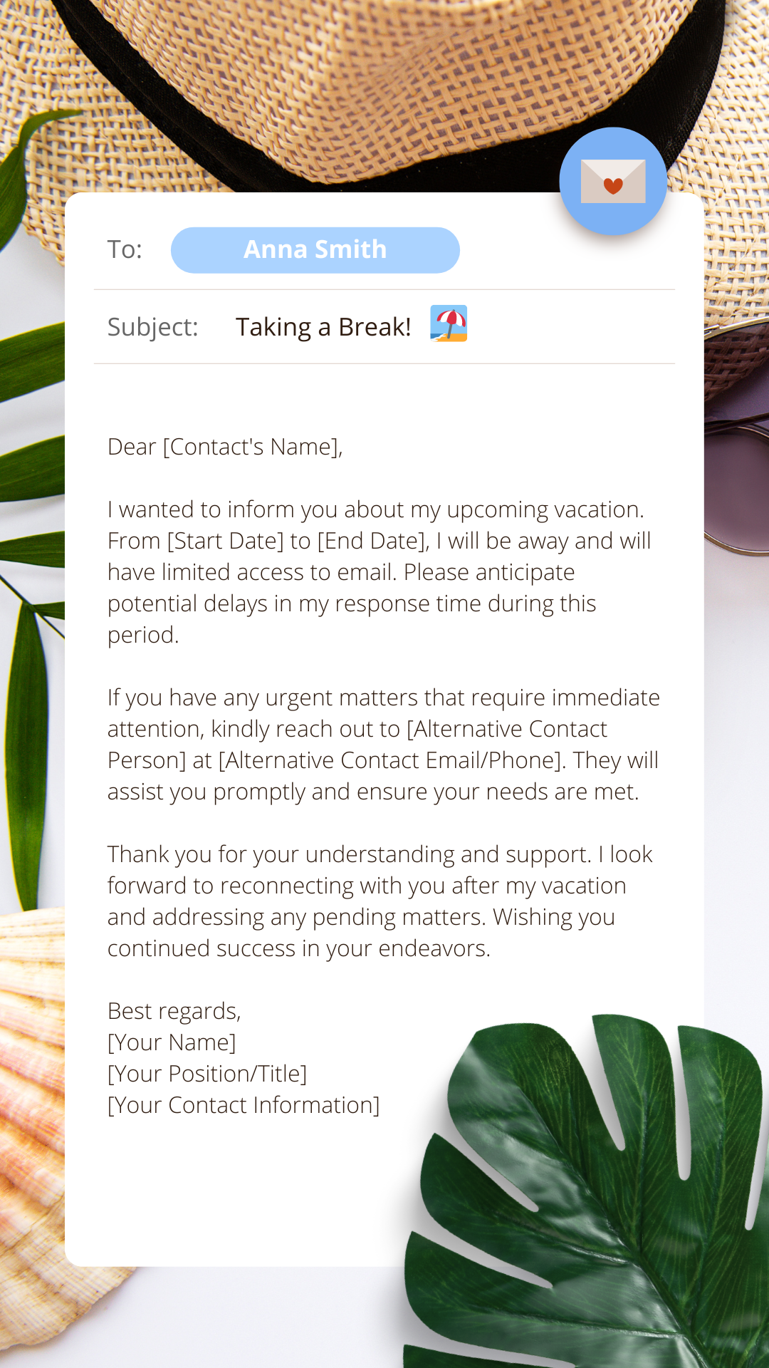pre-vacation email template