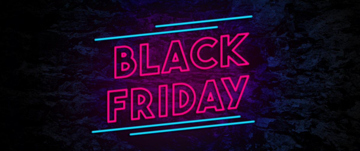 neon sign saying black friday on a black background