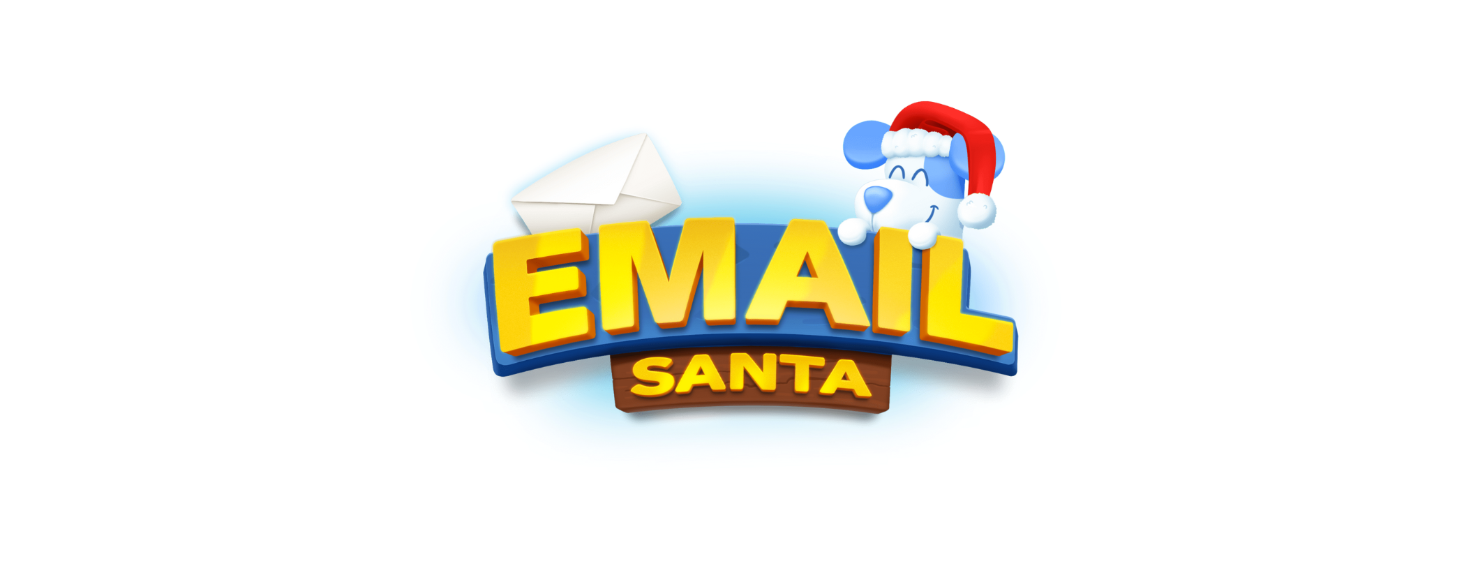 a blue cartoon dog with a Santa hat on his head above the text "Email Santa"