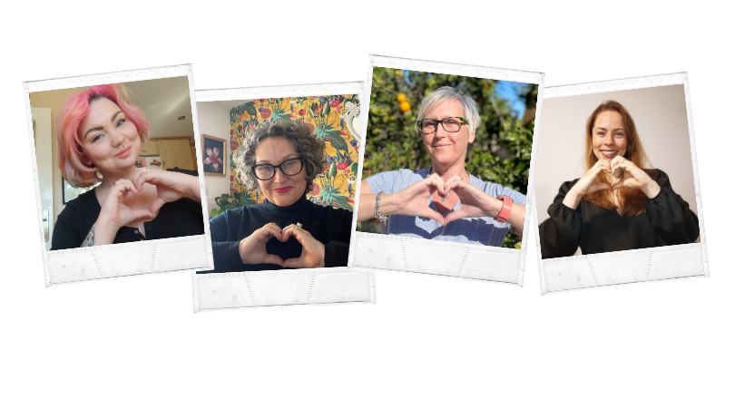 Four polaroid photos of women making heart shapes with their hands for International Women's Day 2024