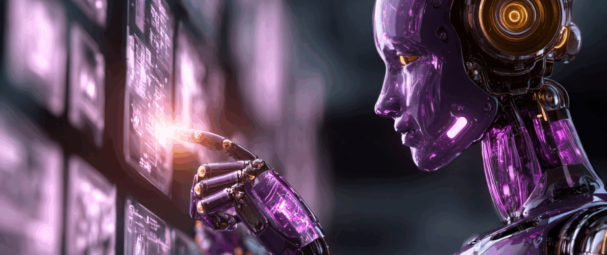 robot touching an interactive screen