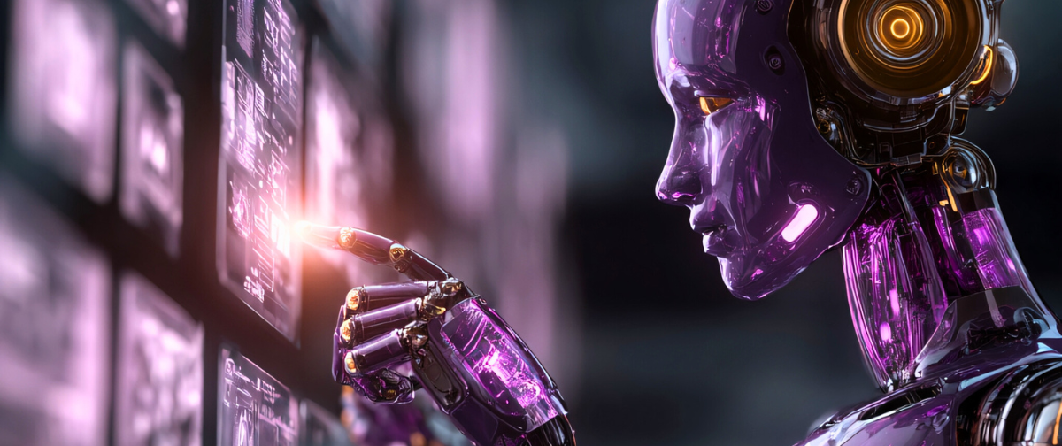 robot touching an interactive screen